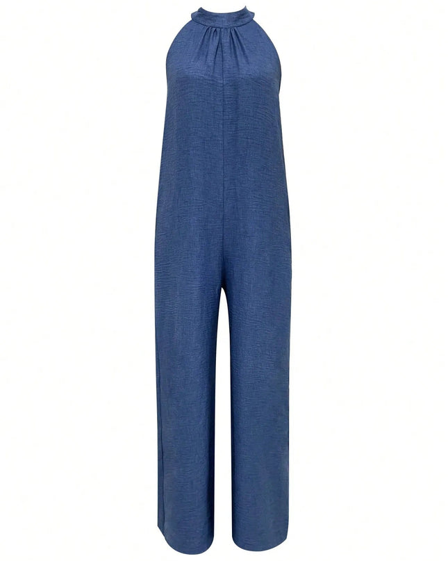 Stylish Sleeveless Halter Ruffled Jumpsuit.