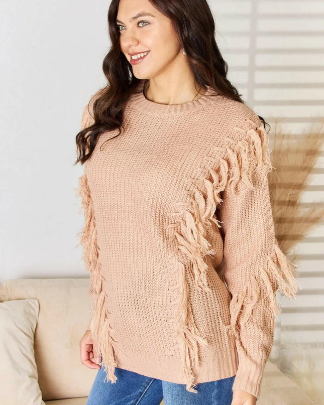 Tassel Detail Long Sleeve Sweater.