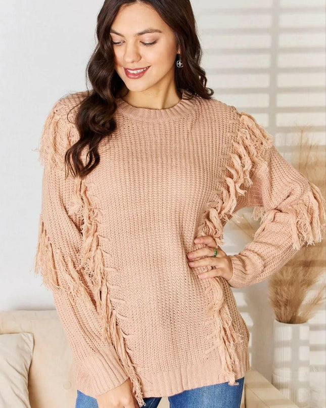 Tassel Detail Long Sleeve Sweater.