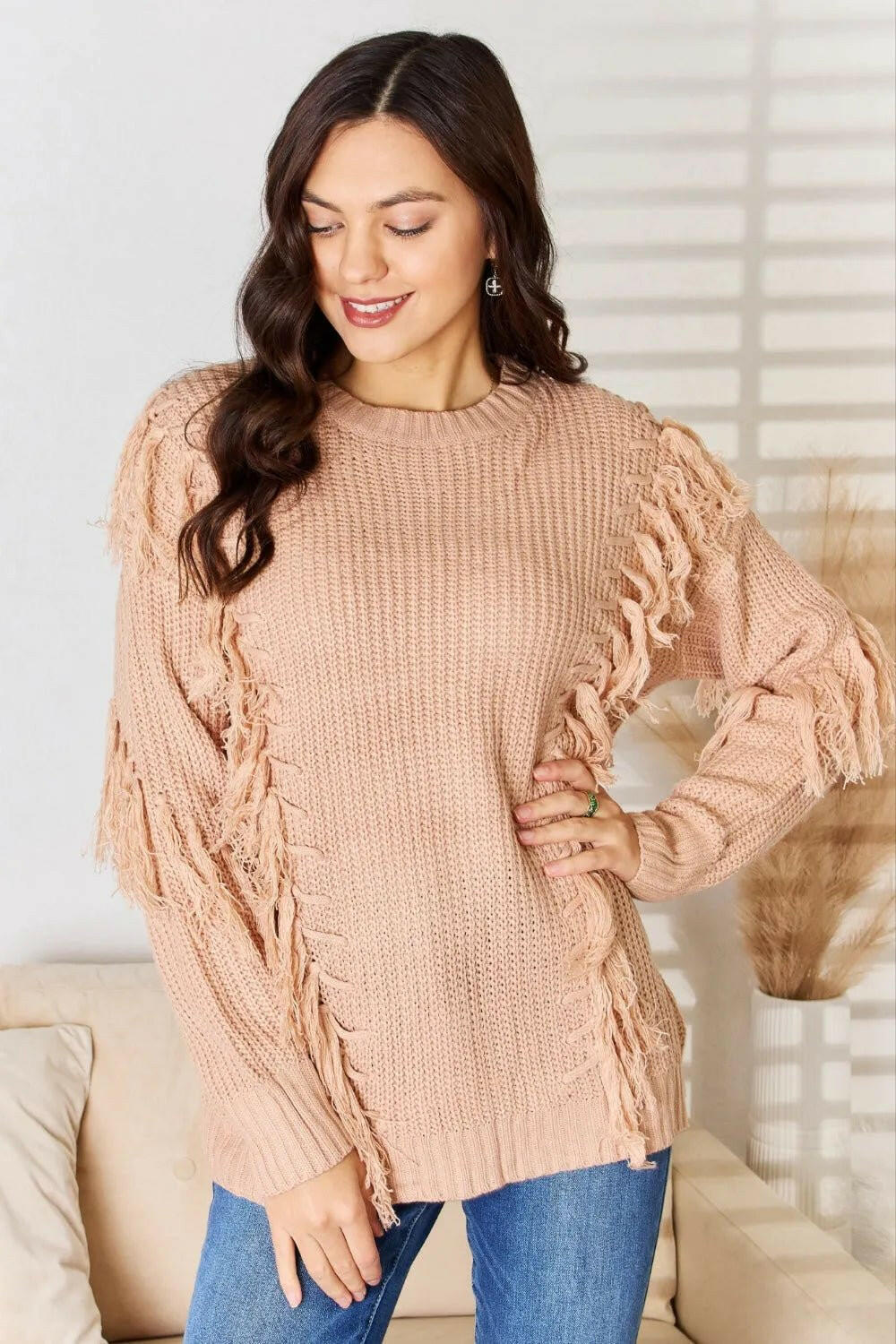 Tassel Detail Long Sleeve Sweater.