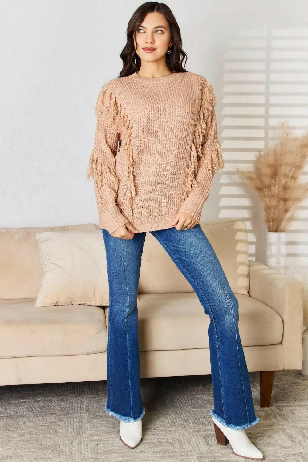 Tassel Detail Long Sleeve Sweater.