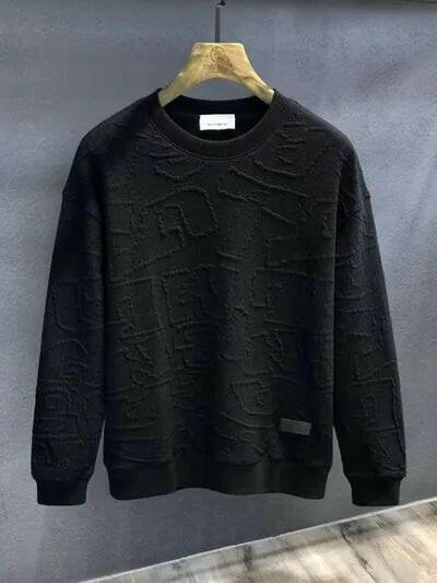 Textured Round Neck Long Sleeve Sweatshirt.