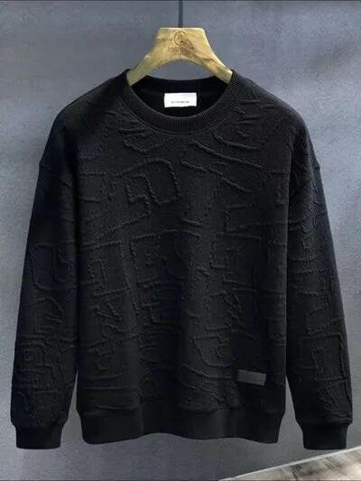 Textured Round Neck Long Sleeve Sweatshirt.