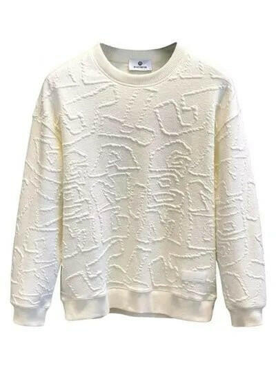 Textured Round Neck Long Sleeve Sweatshirt.