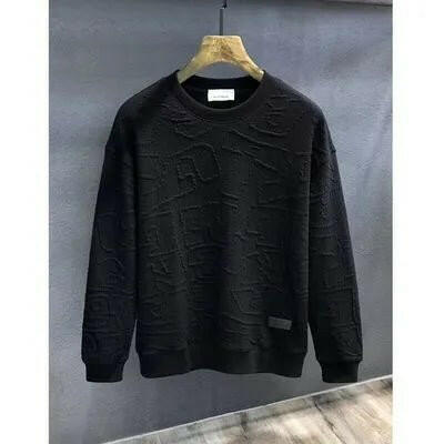 Textured Round Neck Long Sleeve Sweatshirt.