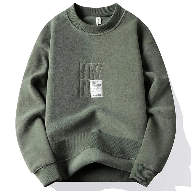 Thick Hoodie Embroidery Pullover Fleece Lined Men.