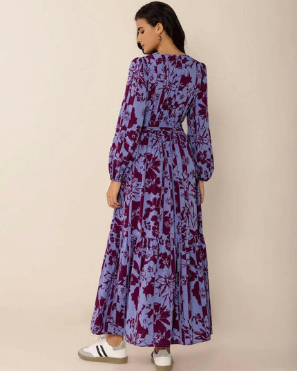 Tie Neck Balloon Sleeve Maxi Dress.