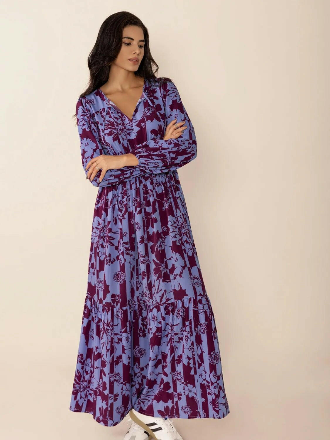 Tie Neck Balloon Sleeve Maxi Dress.