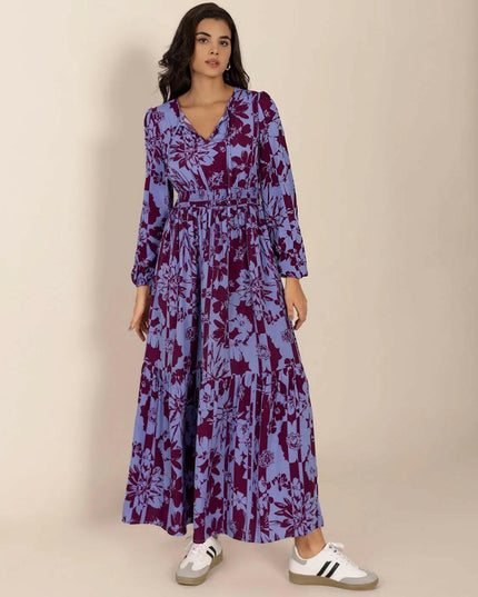 Tie Neck Balloon Sleeve Maxi Dress.