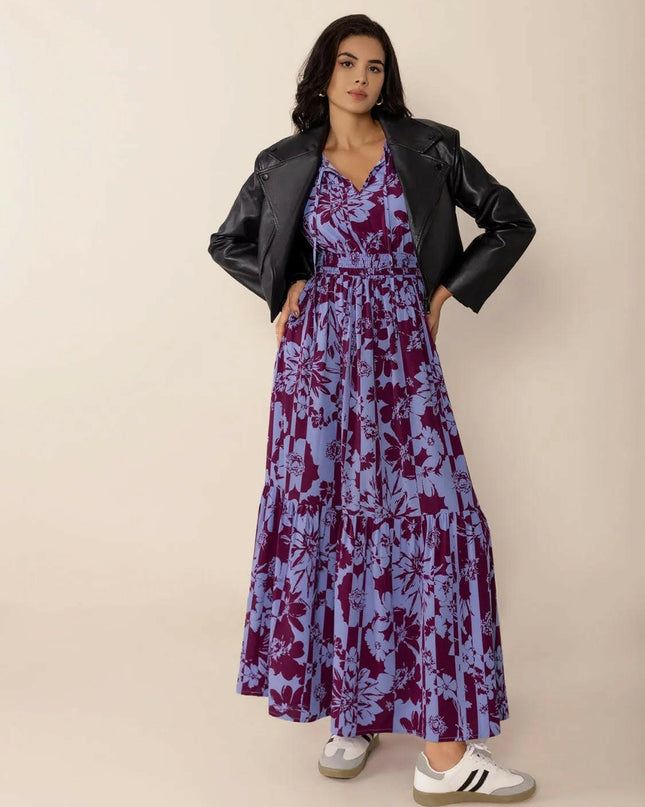 Tie Neck Balloon Sleeve Maxi Dress.