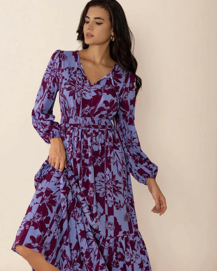 Tie Neck Balloon Sleeve Maxi Dress.
