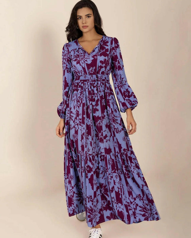 Tie Neck Balloon Sleeve Maxi Dress.