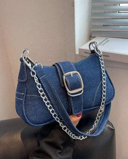 Trendy Denim Chain Shoulder & Crossbody Bag.