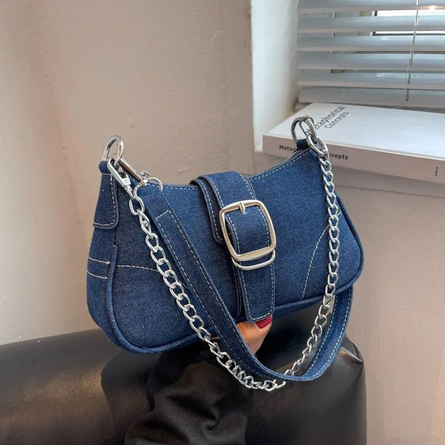 Trendy Denim Chain Shoulder & Crossbody Bag.