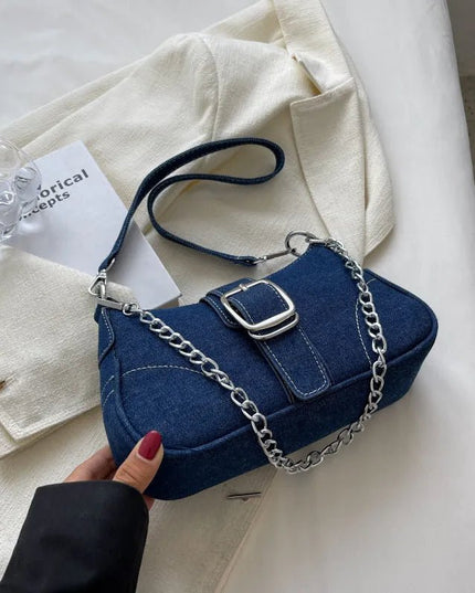 Trendy Denim Chain Shoulder & Crossbody Bag.