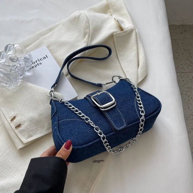 Trendy Denim Chain Shoulder & Crossbody Bag.