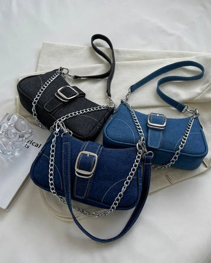 Trendy Denim Chain Shoulder & Crossbody Bag.