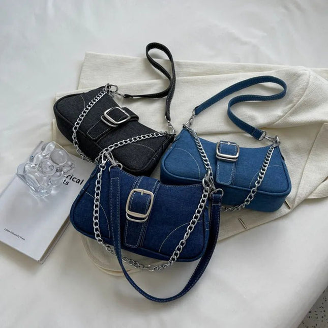 Trendy Denim Chain Shoulder & Crossbody Bag.