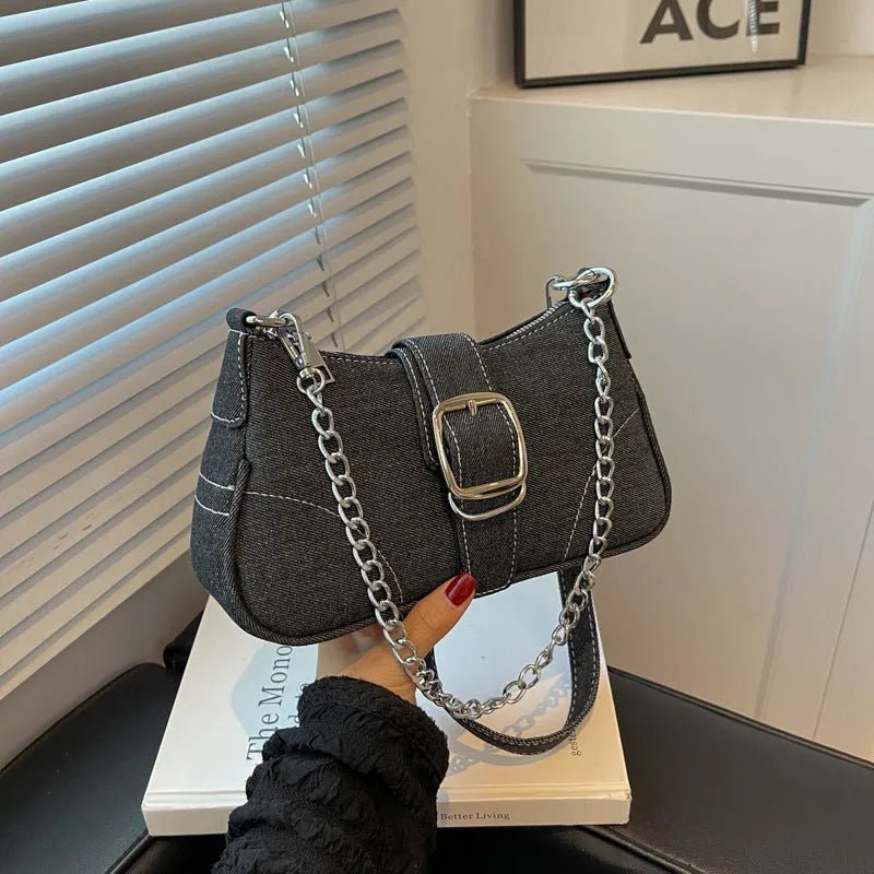 Trendy Denim Chain Shoulder & Crossbody Bag.