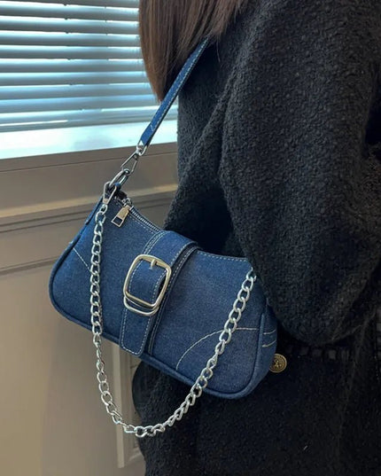 Trendy Denim Chain Shoulder & Crossbody Bag.