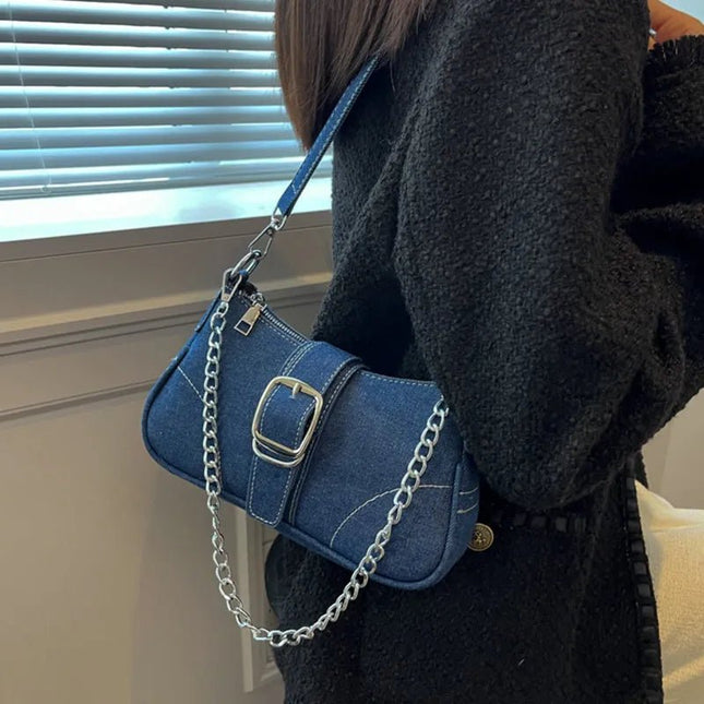 Trendy Denim Chain Shoulder & Crossbody Bag.