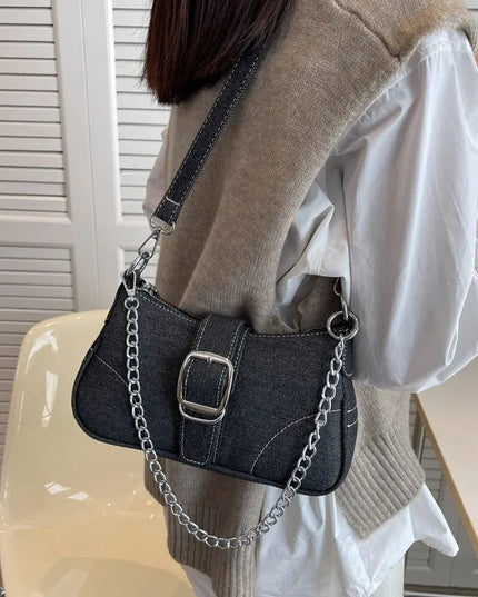 Trendy Denim Chain Shoulder & Crossbody Bag.