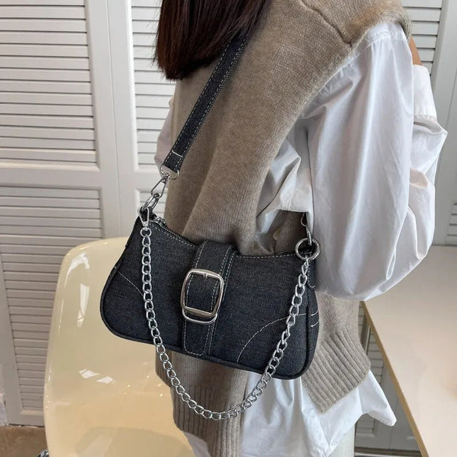Trendy Denim Chain Shoulder & Crossbody Bag.