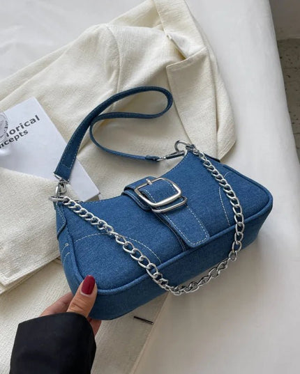 Trendy Denim Chain Shoulder & Crossbody Bag.