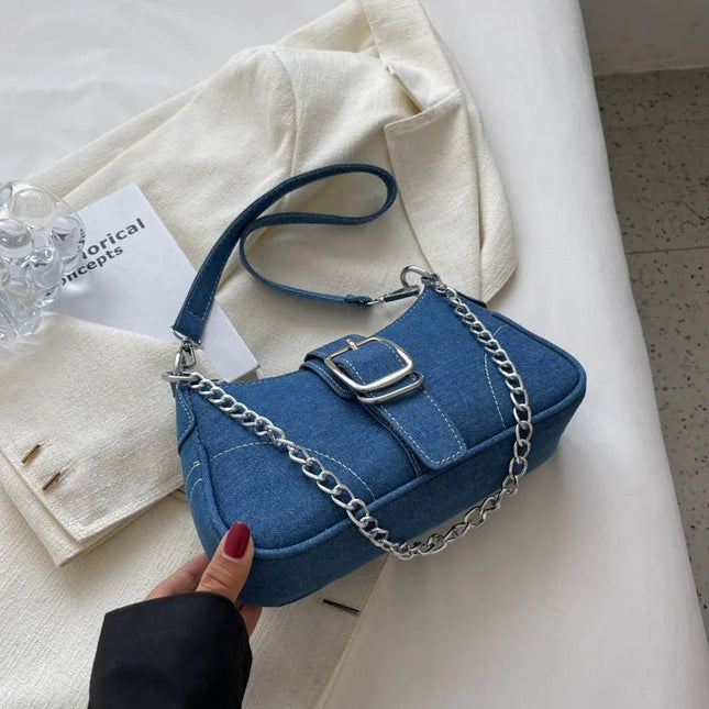 Trendy Denim Chain Shoulder & Crossbody Bag.