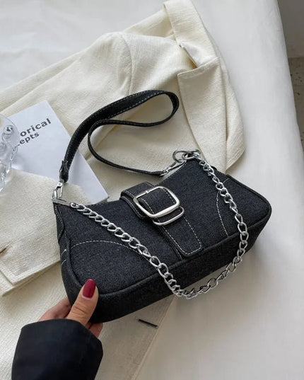 Trendy Denim Chain Shoulder & Crossbody Bag.