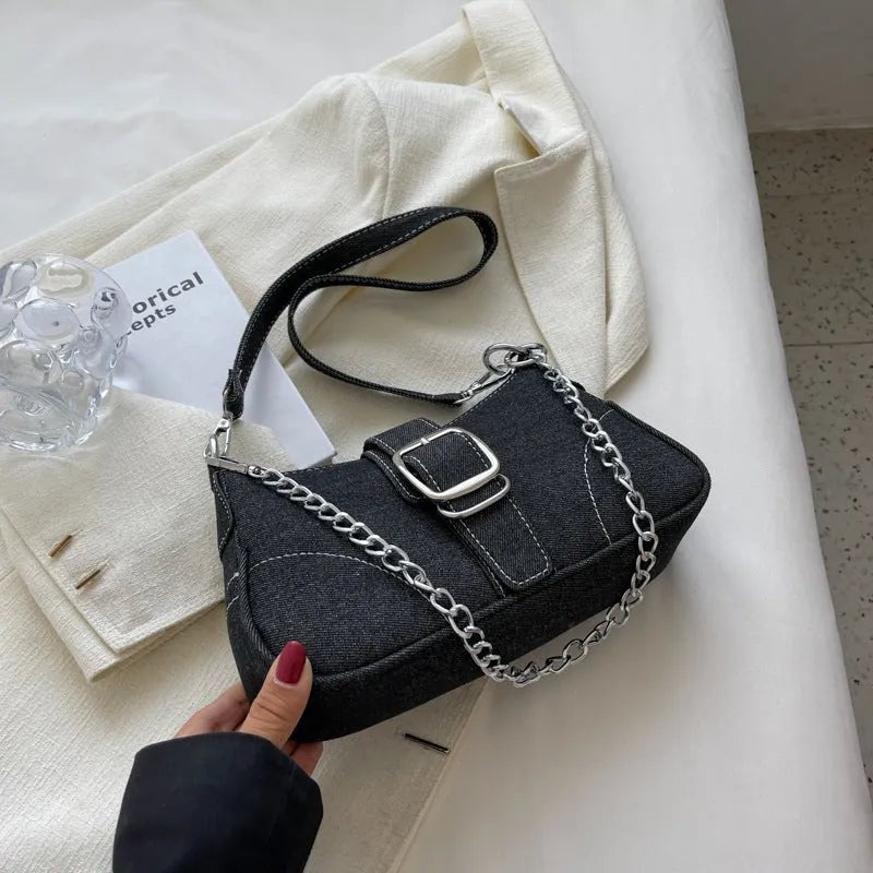 Trendy Denim Chain Shoulder & Crossbody Bag.