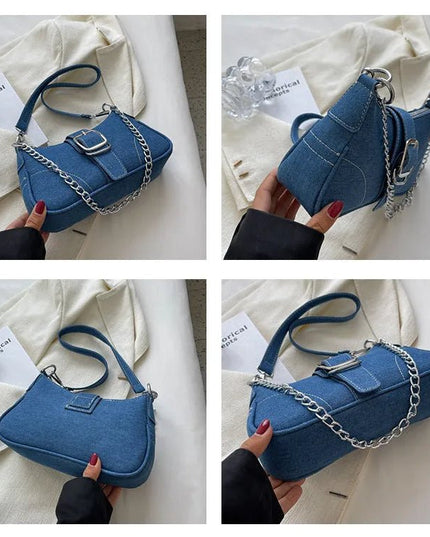 Trendy Denim Chain Shoulder & Crossbody Bag.