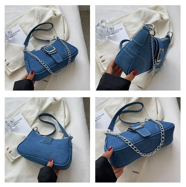 Trendy Denim Chain Shoulder & Crossbody Bag.