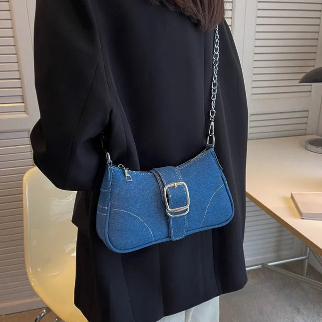 Trendy Denim Chain Shoulder & Crossbody Bag.