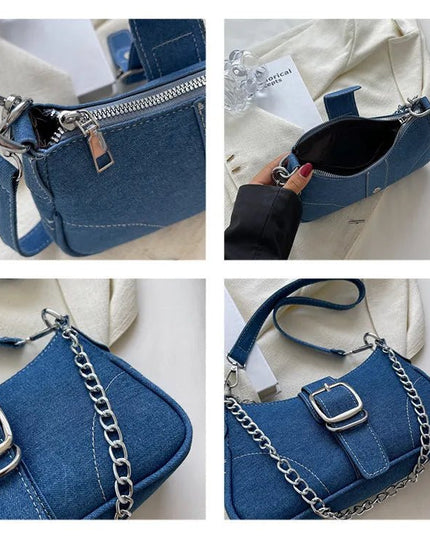 Trendy Denim Chain Shoulder & Crossbody Bag.