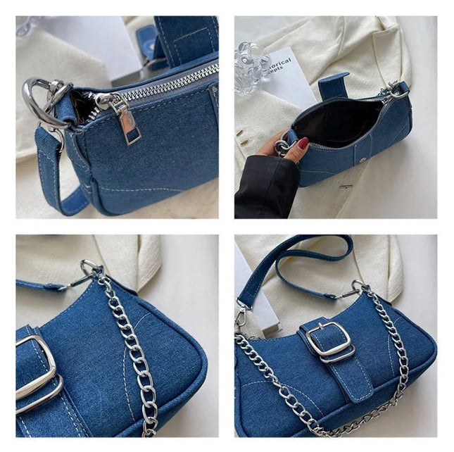 Trendy Denim Chain Shoulder & Crossbody Bag.
