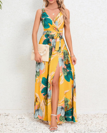 V-Neck Floral Maxi Dress with Waist Tie.