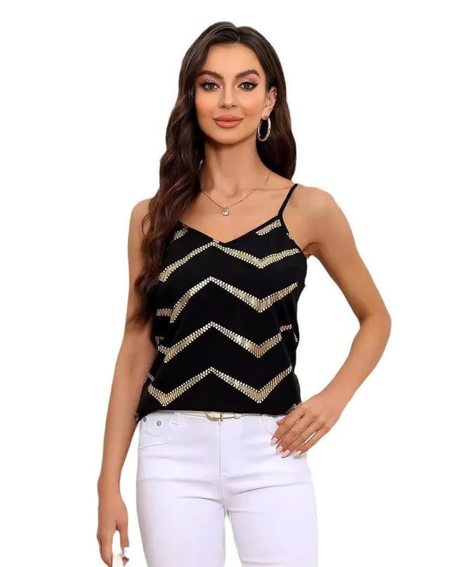 V-Neck Metallic Backless Cami Top.