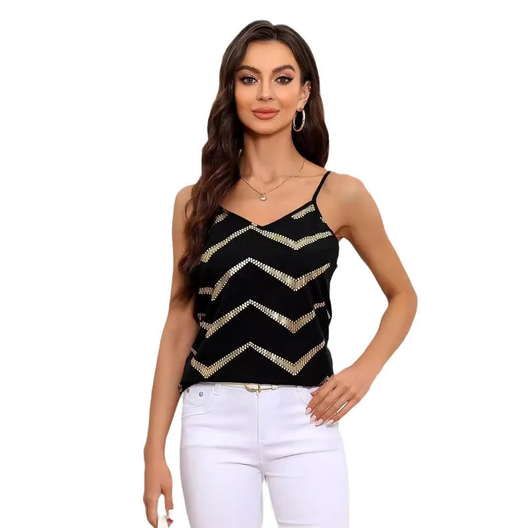 V-Neck Metallic Backless Cami Top.