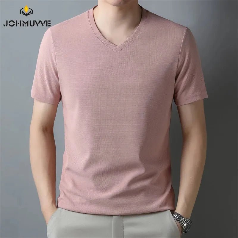 V Neck Short Sleeved T-shirt Summer Comfortable Top.