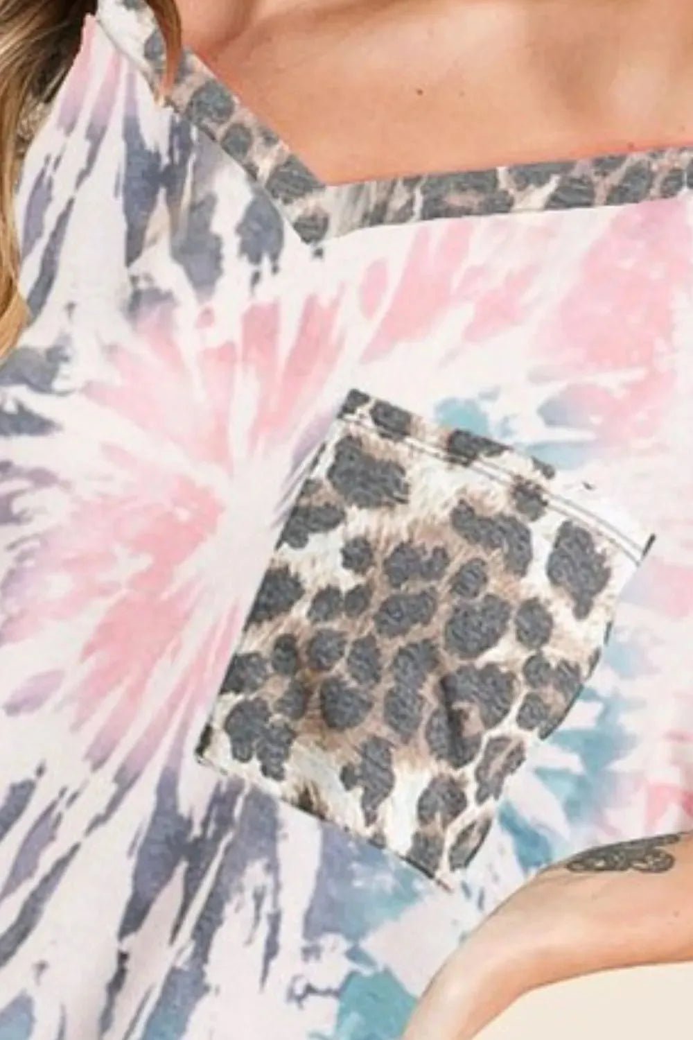 V-Neck Tie-Dye Shirt with Pocket.
