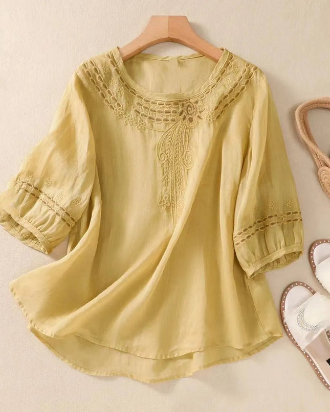 Vintage Cotton And Linen Embroidered Shirt.