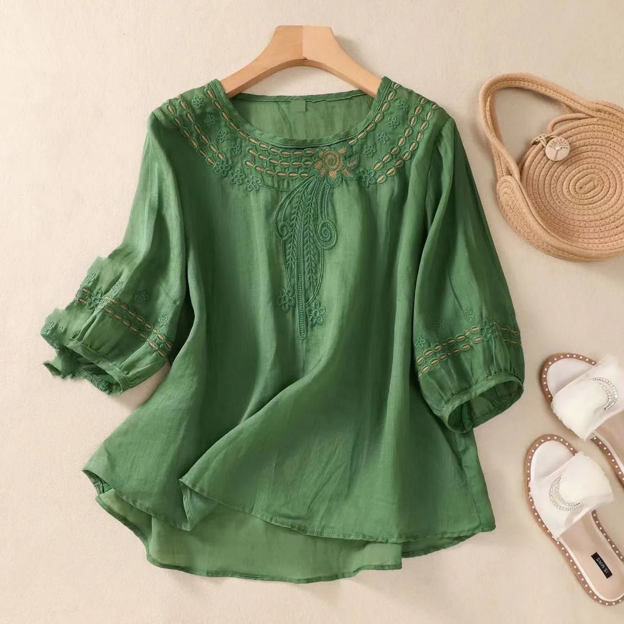 Vintage Cotton And Linen Embroidered Shirt.
