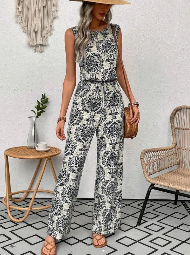Waist Cinching Print Pants & Top Set.