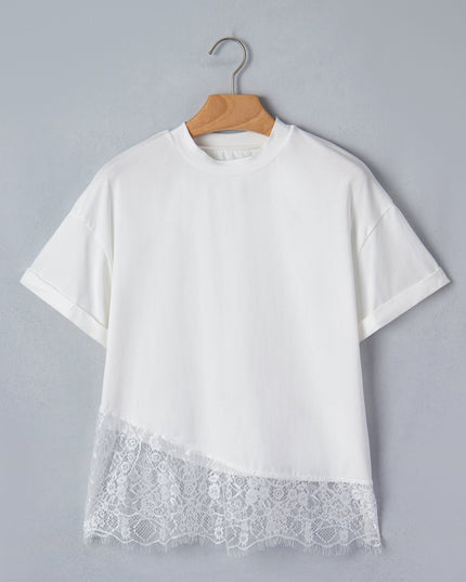 White Lace Trim Floral Tee - Everclothed™