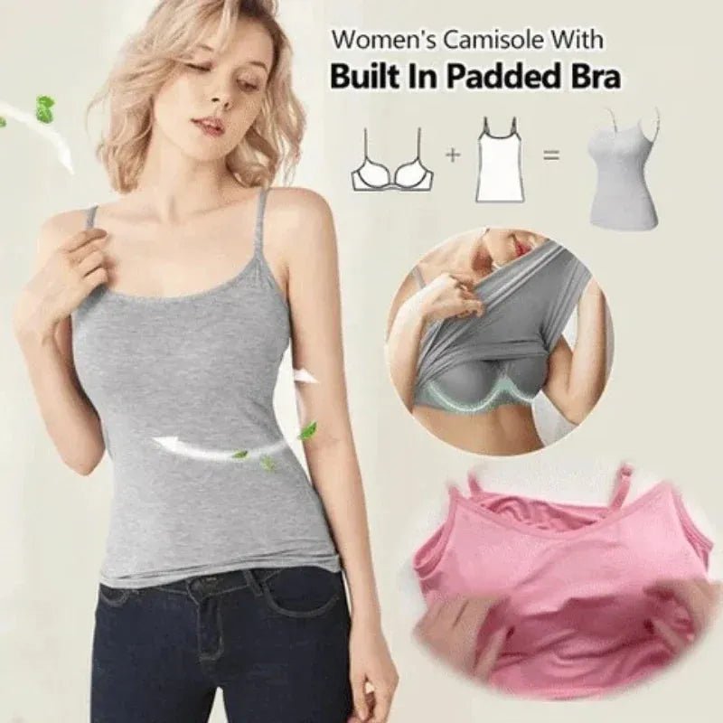 Women's Spaghetti Strap Camisole Top with Built in Padded Bra.