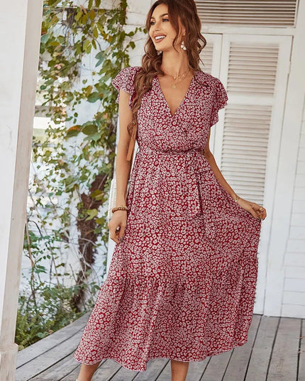 Wrap Dress with Floral Flair & Flowy Split.