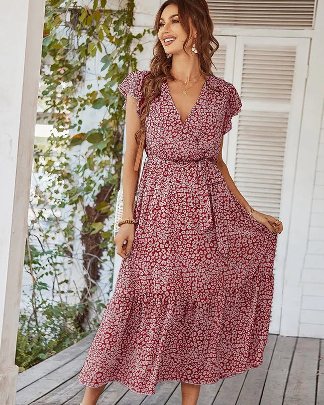 Wrap Dress with Floral Flair & Flowy Split.