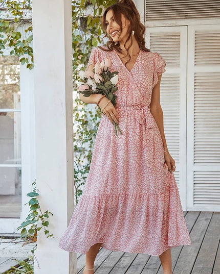 Wrap Dress with Floral Flair & Flowy Split.