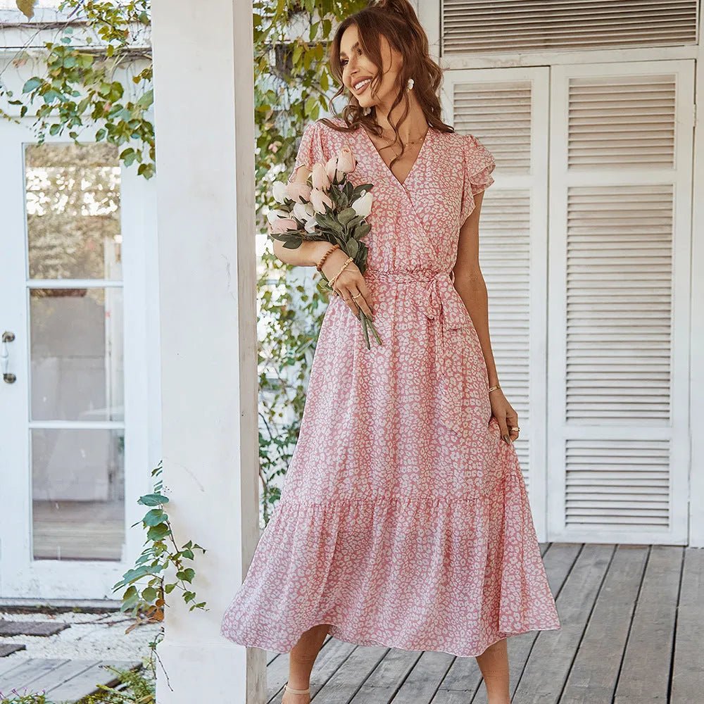 Wrap Dress with Floral Flair & Flowy Split.